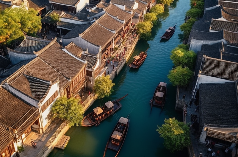 航拍旅游胜地午后的乌镇西栅,高清,摄影图,摄影图片,图片大全,摄影图免费下载